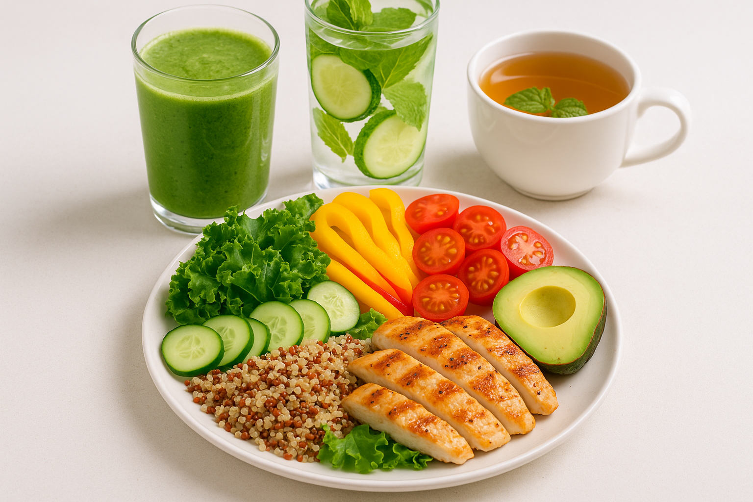 Plato y bebidas saludable